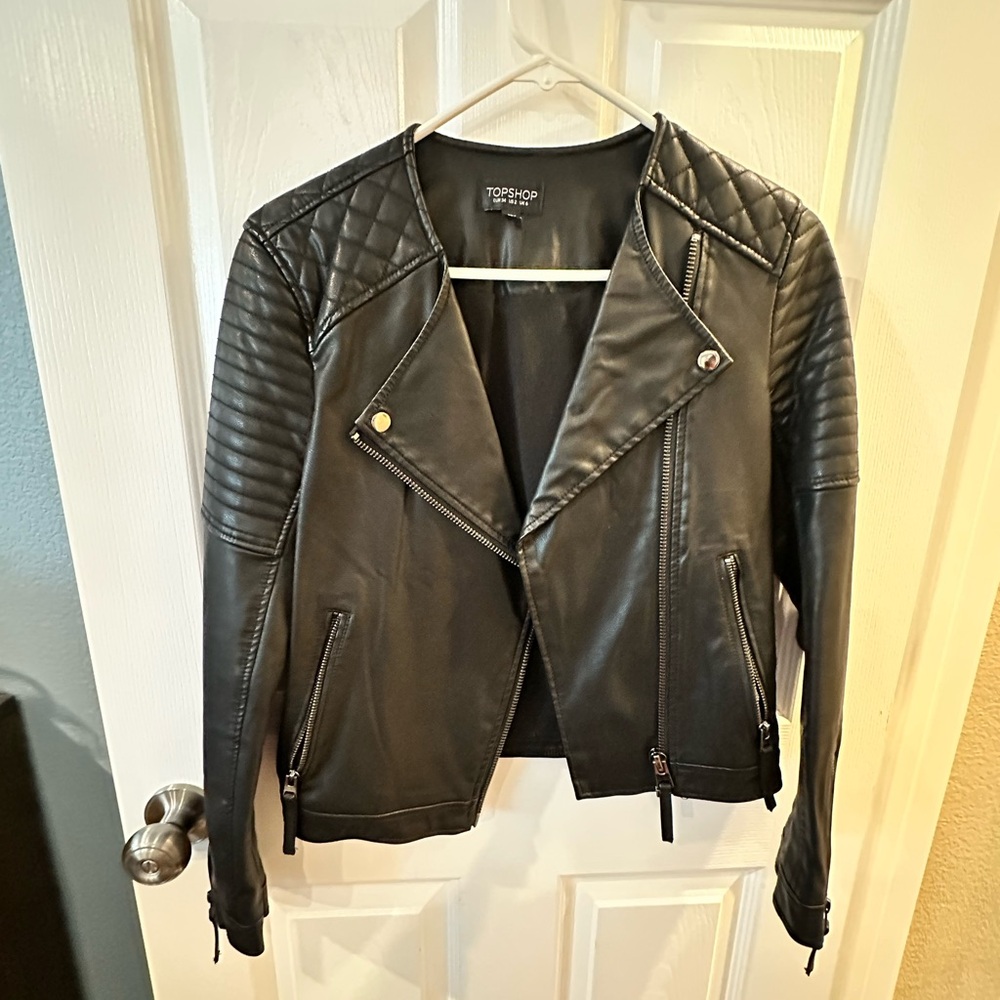 Topshop black moto jacket - Size 2